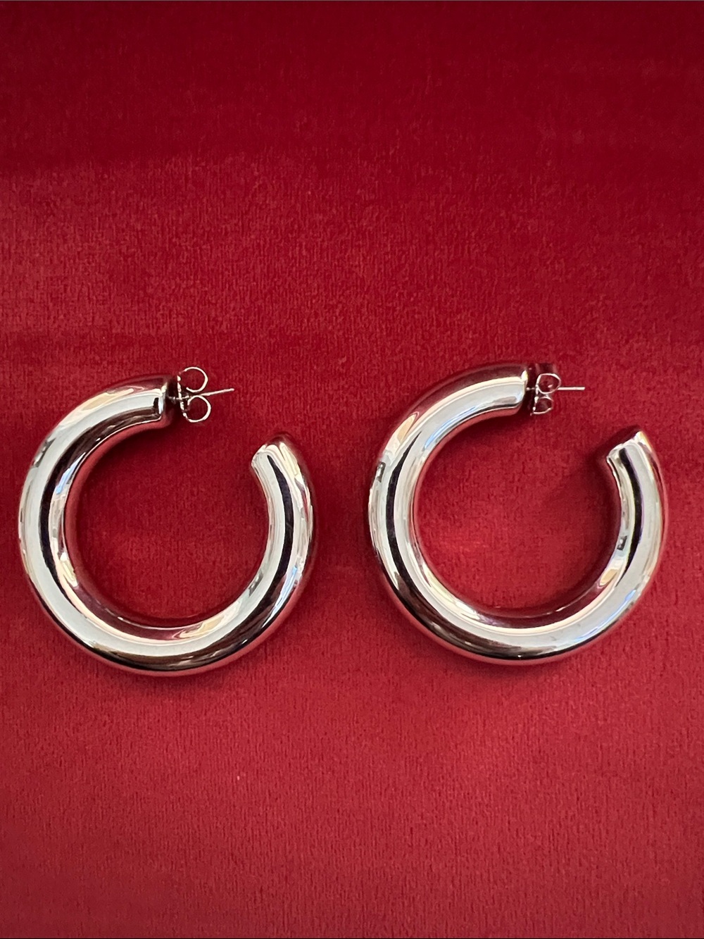 JANIS SAVITY - High polished rhodium plated brass large hoop earrings